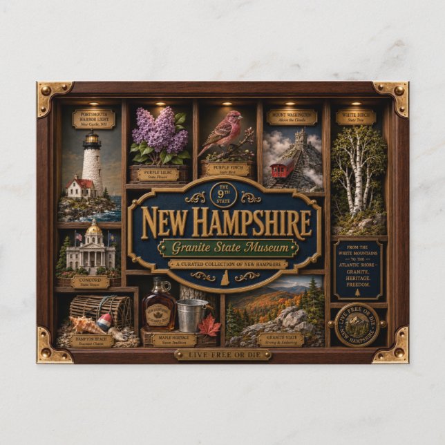 New Hampshire Shadow Box 3D Figurine State Postcard (Front)