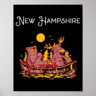 New Hampshire Shirt Funny Canoe Moose Elk Bear Lak Poster