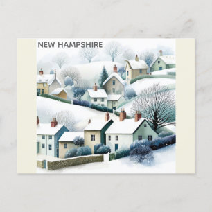 New Hampshire Snowy Winter Village Illustration Postcard
