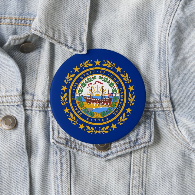New Hampshire State Flag 10 Cm Round Badge (In Situ)