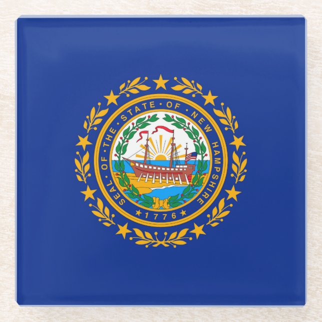 New Hampshire State Flag Design Decor Glass Coaster (Front)