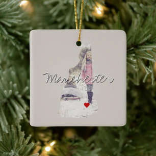 New Hampshire State Photo insert and town name Ceramic Ornament