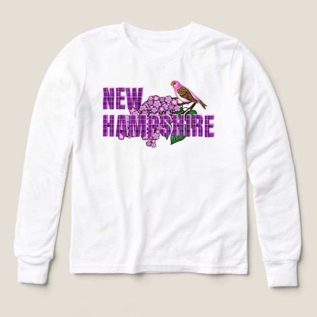New Hampshire State Symbols Purple Finch & Lilacs (Design Front)