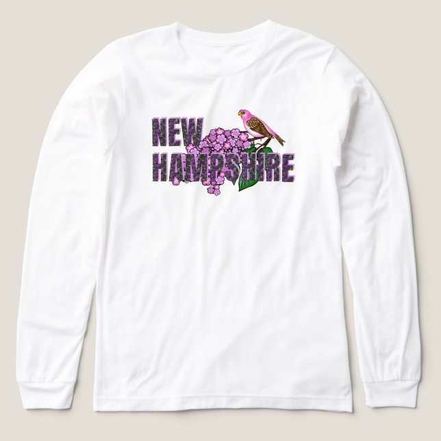 New Hampshire State Symbols Purple Finch & Lilacs Tri-Blend Shirt (Design Front)