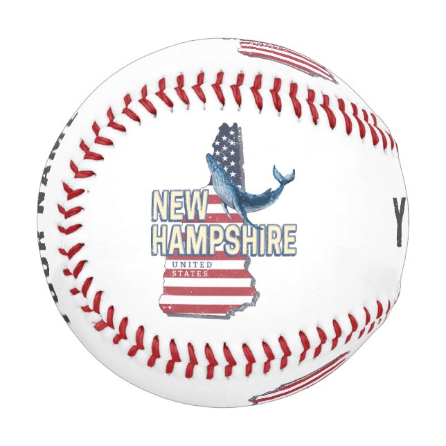 New Hampshire United States Retro State Map Baseball (Front Left)