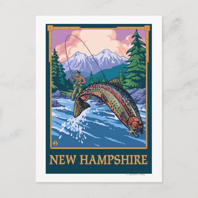 New HampshireAngler Fisherman Scene Postcard (Front)