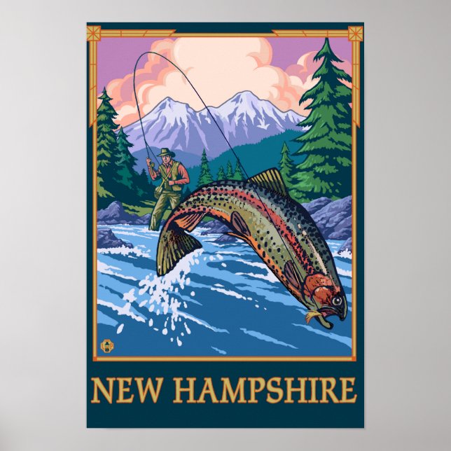 New HampshireAngler Fisherman Scene Poster (Front)
