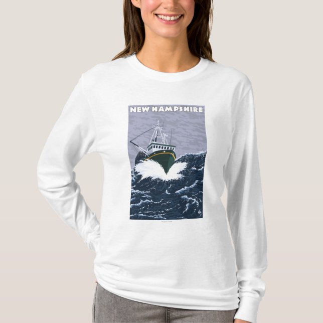 New HampshireCrab Fishing Boat Scene T-Shirt (Front)