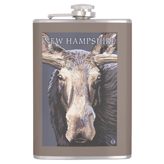 New HampshireMoose Up Close Hip Flask (Front)