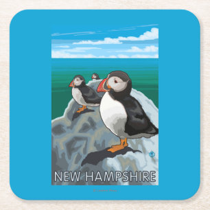 New HampshirePuffins Scene Square Paper Coaster