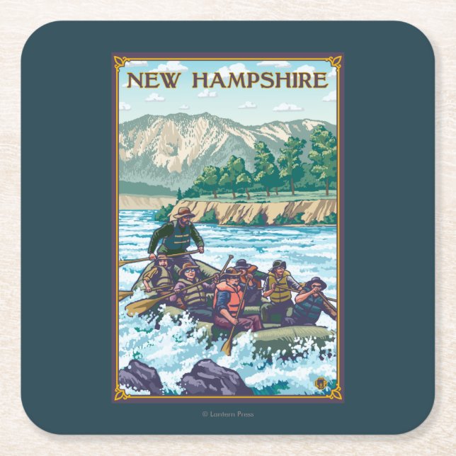 New HampshireRiver Rafting Scene Square Paper Coaster (Front)