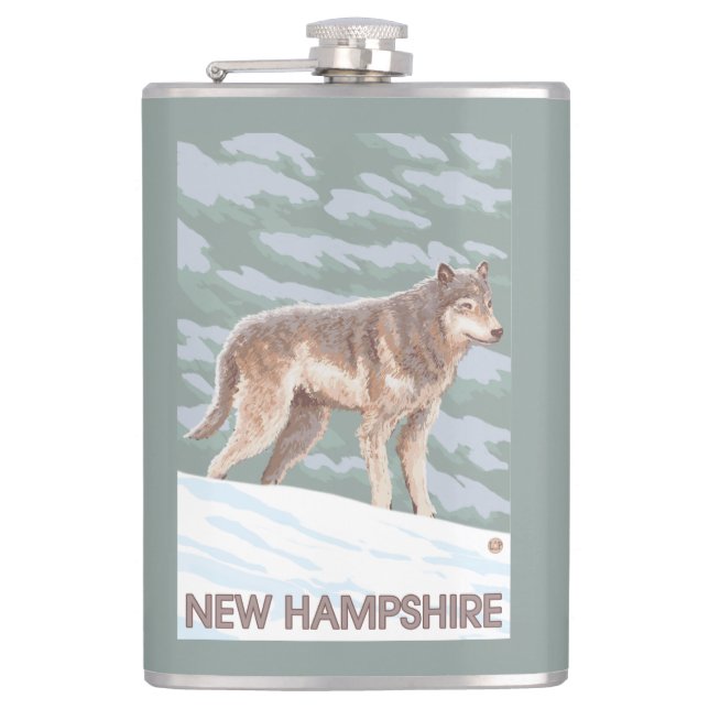 New HampshireWolf Scene Hip Flask (Front)