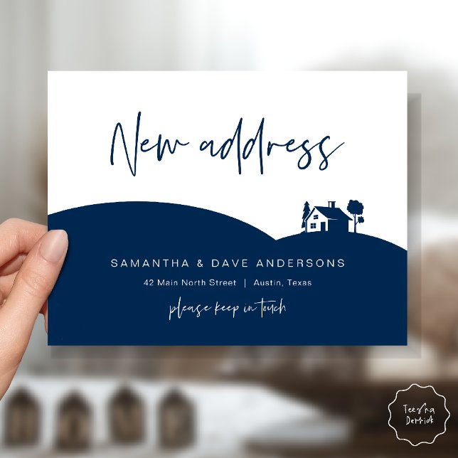 New Home Address Announcement, Little House Postcard (New Home Address Announcement, Little House Postcard in Navy Blue)