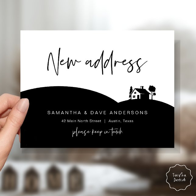 New Home Address Announcement, Little House Postcard (New Home Address Announcement, Little House Postcard in black white)