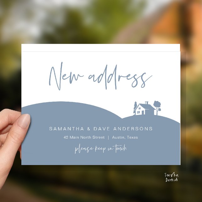 New Home Address Announcement, Little House Postcard (New Home Address Announcement, Little House Postcard in dusty blue)