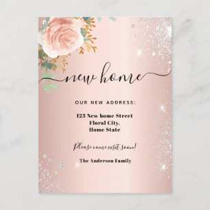 New home address floral rose gold eucalyptus announcement postcard