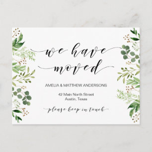 New Home Address, Greenery, Moving Announcement Postcard