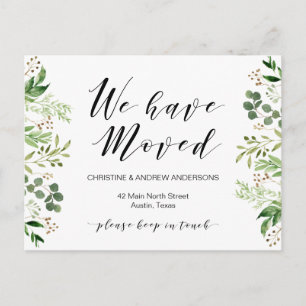New Home Address, Greenery, Moving Announcement Postcard