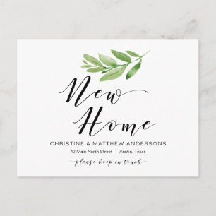 New Home Address, Greenery, Moving Announcement Postcard