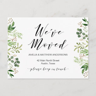 New Home Address, Greenery, Moving Announcement Postcard