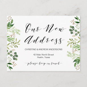 New Home Address, Greenery, Moving Announcement Postcard
