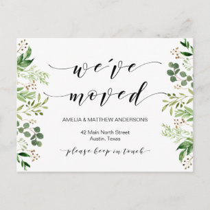 New Home Address, Greenery, Moving Announcement Postcard