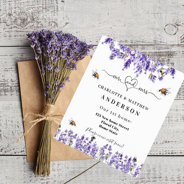 New home address lavender bees moving card (Creator Uploaded)