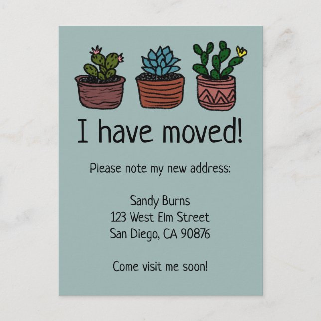 New Home Address Moving Announcement Cute Cacti Postcard (Front)