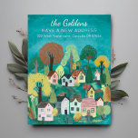 New Home Address Moving Cute Country Village Art Postcard<br><div class="desc">Customise this moving announcement card with your own text on the front and back! Click on “Personalise” above to edit the text. Then click "edit using design tool" to adjust the fonts, colours and placements. Check my shop for more or let me know if you'd like something custom! I can...</div>