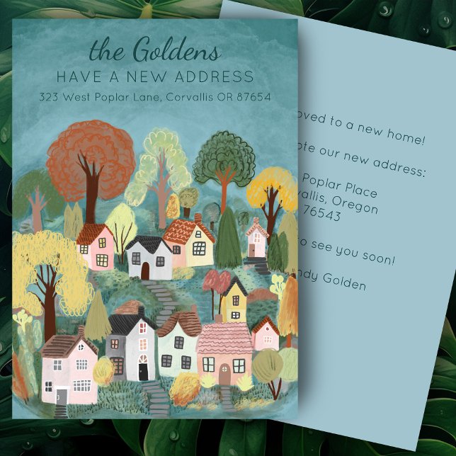New Home Address Moving Cute Country Village Card (New Home Address Moving Cute Country Village Card
)