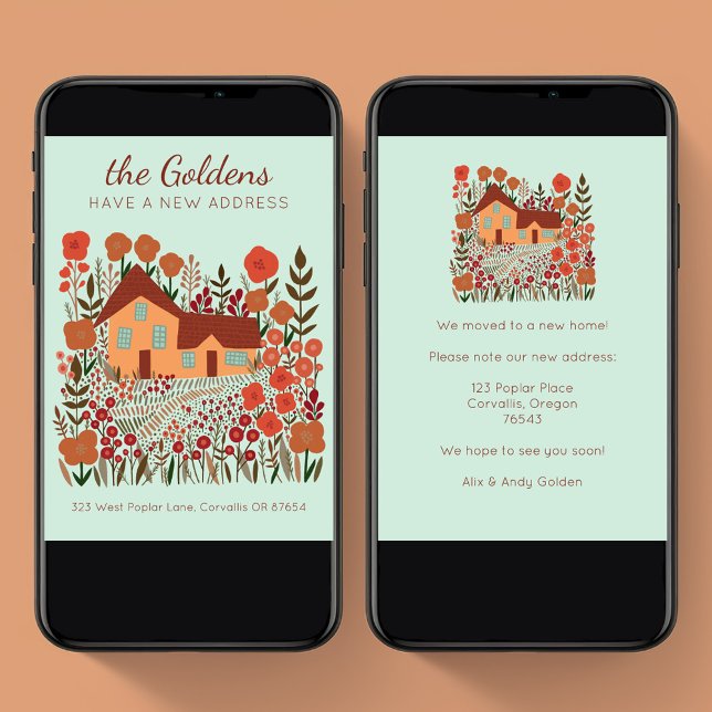 New Home Address Moving Farmhouse Flowers Autumn Card (New Home Address Moving Farmhouse Flowers Autumn Digital Email Tree-Free Card)