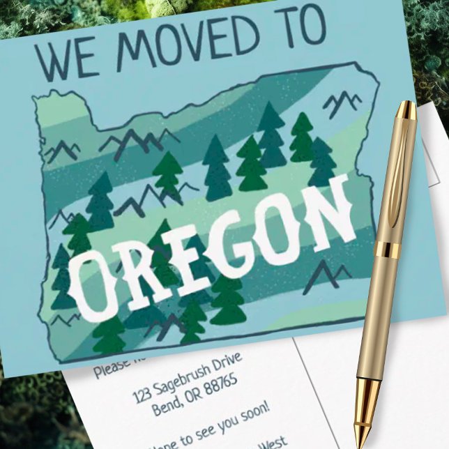 NEW HOME ADDRESS  Oregon State Illustrated Map Postcard (Customize this Address change moving announcement postcard for OREGON!)