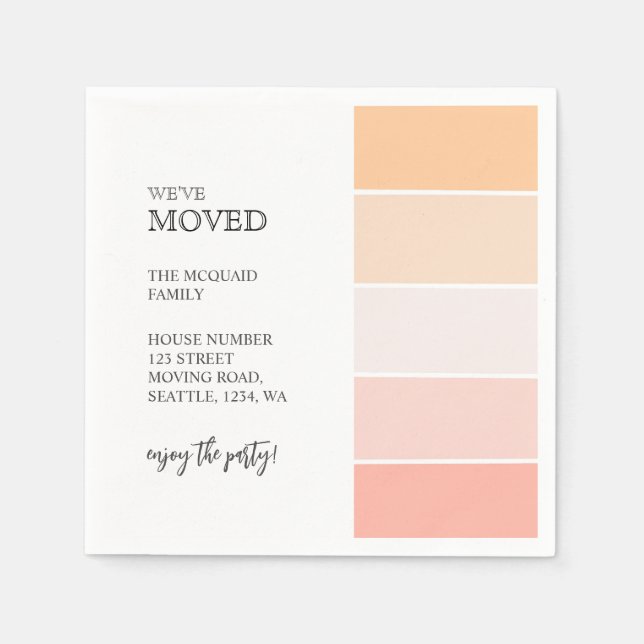 New Home address pink peach announcement party Napkin (Front)