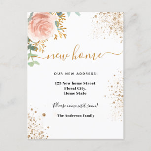 New home address rose gold floral eucalyptus  announcement postcard