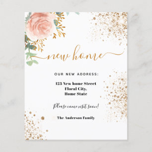 New home address rose gold floral moving card
