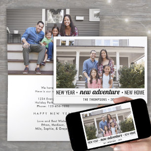 New Home Adventure Modern 2 Photo New Years Folded Holiday Card