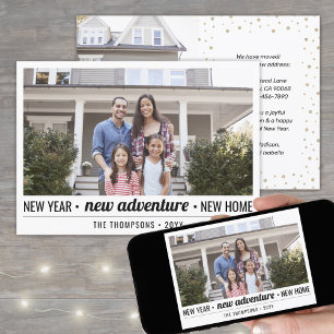 New Home Adventure Modern Photo New Years Confetti Holiday Card
