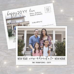 New Home Adventure Simple Script 2 Photo New Years Holiday Postcard