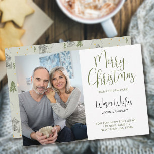 New Home and Pine Tree Doodle Vertical Photo Holiday Card