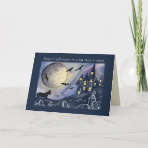 New home at Halloween, corgi dog Halloween card