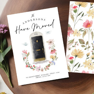 New Home Black Watercolor Door Wildflower Floral Announcement