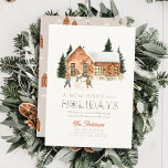 New Home Brick House Snowman Winterscape Christmas Holiday Card<br><div class="desc">This cute "a new home for the holidays" Christmas holiday card features a little brick house,  two people,  snowman and trees in snow. The reverse side features a light brown background with house patterns. Personalise it for your needs. You can find matching products at my store.</div>