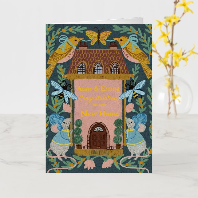  New Home Card – Whimsical Cottage-Inspired Design (Yellow Flower)