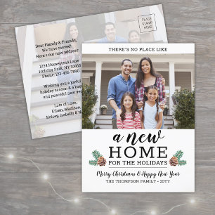 New Home Christmas Address Change Modern 2 Photo Holiday Postcard
