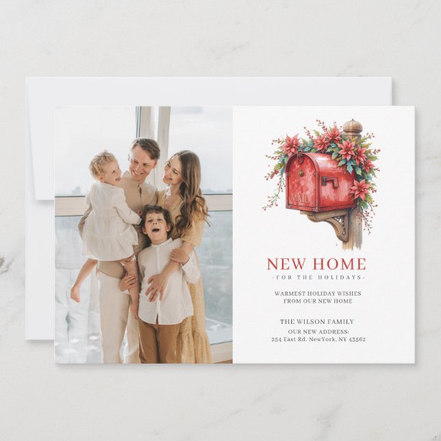 New Home Christmas Mailbox Moving Photo Holiday Card (Front)