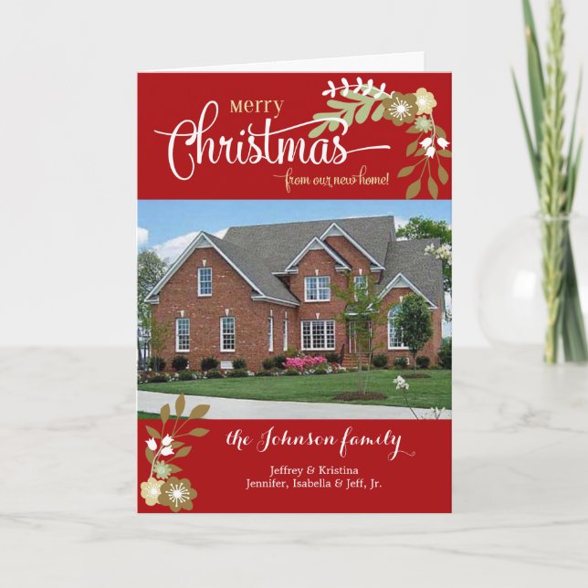 New Home Christmas modern floral custom photo Holiday Card (Front)