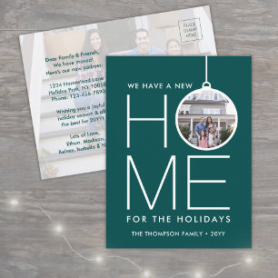 New Home Christmas Ornament 2 Photo Teal Green Holiday Postcard