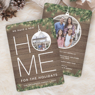 New Home Christmas Ornament Wood & Lights 2 Photo Holiday Card