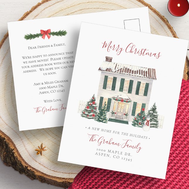 New Home Christmas Postcard (Change Of Address House Merry Christmas Moving Announcement Postcard)