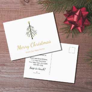 New Home Christmas Tree Gold Script Moving Announcement Postcard